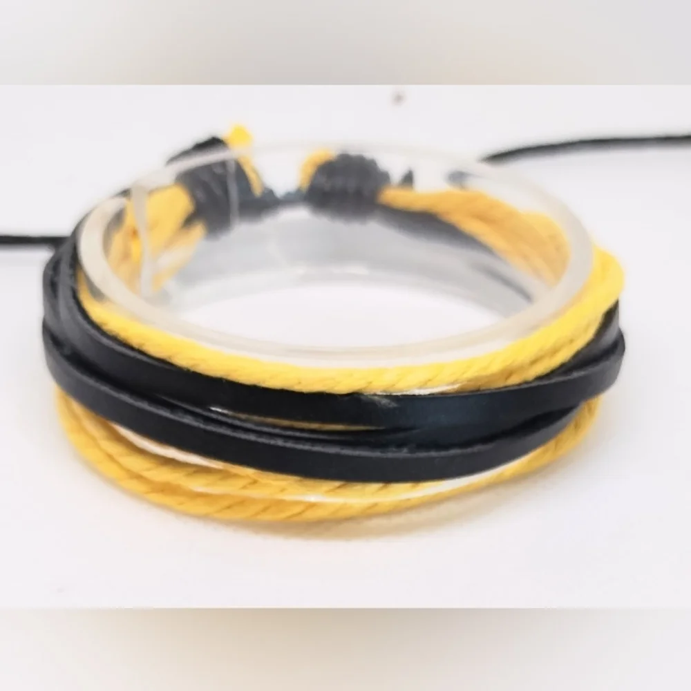Men's Bracelet Leather Rope‎ Layered New f84